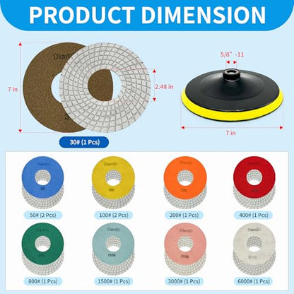 Diamond Polishing Pads Set 7 Inch Tile Wet Dry Polishing Pads Kit - size: 7-inch