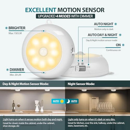 BLS 3.3" Motion Sensor Light Indoor AA Battery Powered, Under Cabinet Lighting Battery Operated, Magnetic Stick on LED Puck Nights Lights for Kitchen, Wall, Stair, Dimmable, 3000K Warm White (3 Pack) - color: Warm White