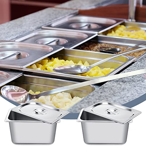 8 Pack Stainless Steam Hotel Pan 6 Deep Steam Table Pan with Lid 0.8 mm Thick Stainless Steel Restaurant Anti Clogging Steamer for Party, Restaurant, Hotel(1/4 Size) - size: 1/4 Size