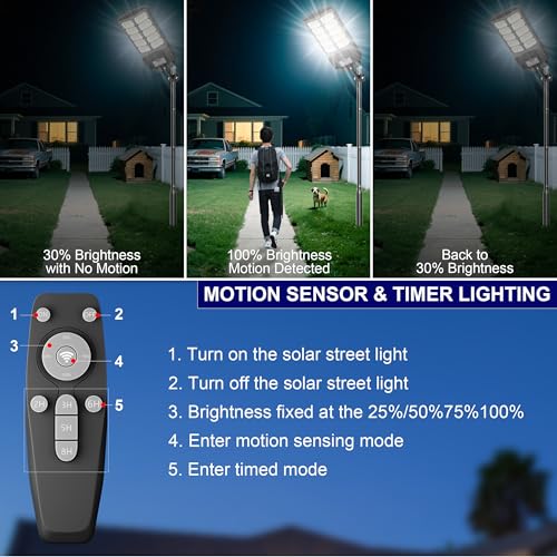 Solar Street Lights Outdoor Waterproof 6500W Solar Flood Lights Dusk to Down with Motion Sensor for Parking Lot, Outdoor Street Light Solar Powered 7000K for Yard Patio and Walkway - size: L-2PCs