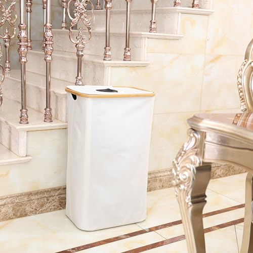 26 Gallon/100L Kitchen Recycling Bin with Lid & 2 Reusable Inner Bags - Ideal for Bottles, Cans, Glass, Plastic Waste (White) - color: White