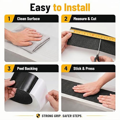 STRBOXONG Anti Slip Tape 4 in x 33 ft, Black 80 Grit Non Slip Grip Tape Roll, Waterproof Self Adhesive Traction Tape for Stairs Steps Ramps Ladders Workshop Walkways Industrial Safety Commercial Use - size: 4 in x 33 ft