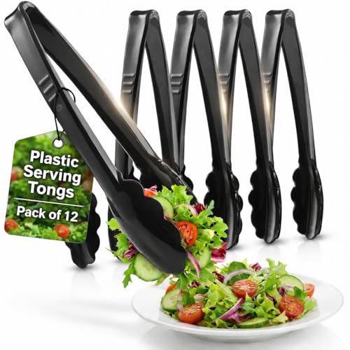 9-Inch Plastic Serving Tongs (12-Pack) Heavy-Duty Black Tongs - size: 12 Pack
