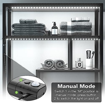 WOBANE LED Closet Light Motion Activated, White Battery Powered LED Strip - color: White, size: 6.56ft Black
