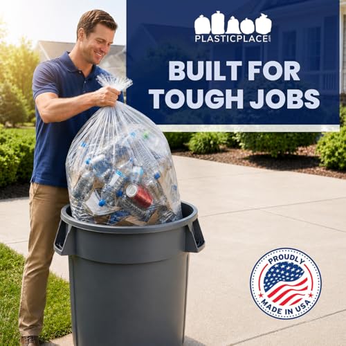 Plasticplace W55HDC1 55-60 gallon Trash Bags │ 12 Microns │ Clear High Density Garbage Can Liners │ 36” x 60” (200Count) - color: Clear, size: 200 Count (Pack of 1)
