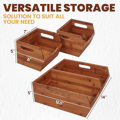 2-tier Stackable Bamboo Pantry Storage Bins, Potato & Onion Storage Baskets