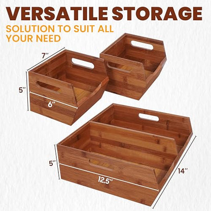 2-tier Stackable Bamboo Pantry Storage Bins, Potato & Onion Storage Baskets
