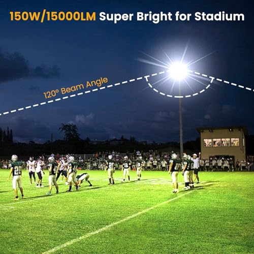 Onforu 150W LED Flood Light Outdoor,15000LM Security Lights, IP66 Waterproof Outdoor Floodlight, 2 Pack 6500K Daylight White LED Exterior Lighting for Basketball Court, Stadium, Playground