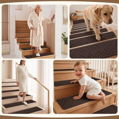 Non Slip Stair Treads for Wooden Steps, 15 Pack 8"x30", Brown - color: Brown, size: 8" x 30"