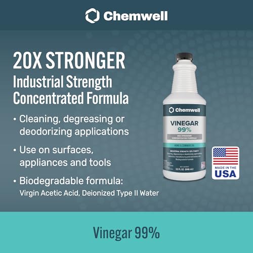 Chemwell 99% Vinegar (32 fl oz) - General Purpose All-Natural Multi-Surface Cleaner for Home, Patio & Commercial - High Performance, Powerful Concentrated Acetic Acid - Made in USA - color: 99% - 32 fl oz