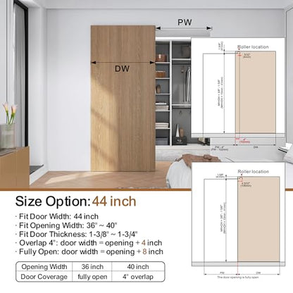 Sdstone 44” Concealed Barn Door Hardware Kit with Soft Close Mechanism,Hidden Ghost Barn Door Hardware Kit for Door Opening Width 36" to 40", Wall Mount Aluminum Track (Door not Included) - size: 44IN