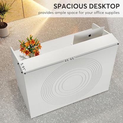 Tribesigns Reception Desk with Counter, Modern Front Desk Reception Room Table with Cable Grommet, 47 inch Retail Counter for Checkout, Lobby, Beauty Salon, Home Office Desk, White - color: White