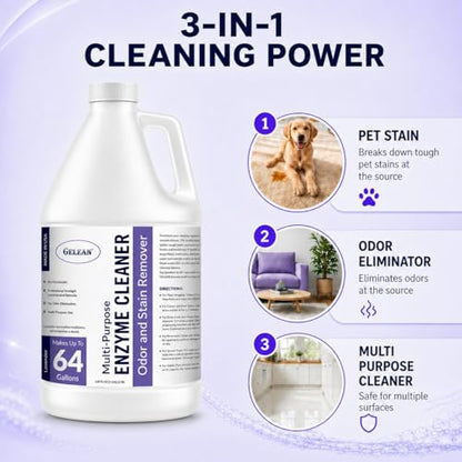Enzymatic Cleaner Multi-Purpose Enzyme Cleaner for Dog Urine and Poop Carpet | Cat Pee Odor eliminator Pet Urine Enzyme Drain Cleaner | Floors, Carpets, Laundry, Bathrooms, Trash Can Deodorizer, 128oz