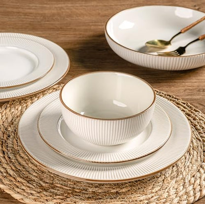 GBHOME Ceramic Dinnerware Sets of 6,18 pcs Plates and Bowls Sets Dishes - color: Off-White, size: Service for 6 (18 pcs)