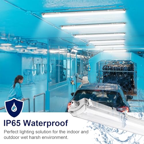 4Ft LED Vapor Tight Light Fixtures, 48W, 4200LM, 6500K Bright White, Clear Cover, IP65 Waterproof Vapor Proof Lights for Car Wash, Garage, Walk in Freezer, Indoor Outdoor Lighting, 8-Pack - size: 4Ft-8-Pack