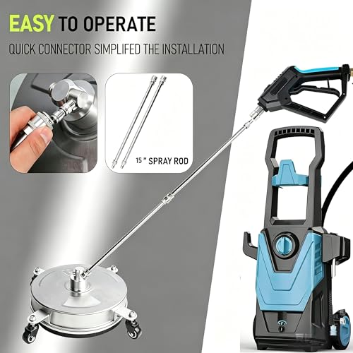 Hourleey 16" Pressure Washer Surface Cleaner, Stainless Steel Surface Cleaner with 4 Wheels for Concrete, Patio, Sidewalk, Deck, Pathway 1/4" Quick Connector, 2 Extension Wand, 4000 PSI - size: 16 Inch