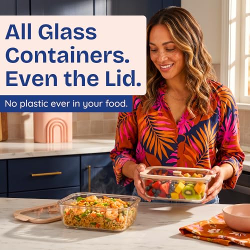 Non-Toxic Glass Food Containers with Lids, 2-Pack, 50 oz, Airtight, Beige - color: Beige, size: 50 Oz