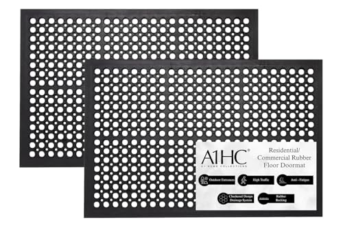 A1 Home Collections Anti Fatigue Mat, 0.6" Thick Heavy Duty Rubber Floor Mat with Drainage Holes - Non-Slip Kitchen, Bar & Restaurant Mat, 24x36 in (2 Pack) - size: 2 Pack - 36"L x 24"W x 0.6"Th