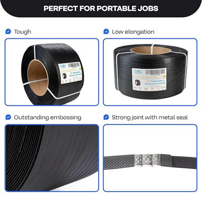 IDL Packaging 1/2" x 9000' Polypropylene (PP) Strapping Roll, USA-Made - size: 1/2" x 9000' (8x8" Core), 300 lbs BS