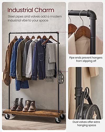 VASAGLE Clothes Rack, Heavy-Duty Rolling Garment Rack with Shelf