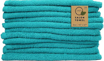 Salon Towels – Pack of 24 (16"x27") 100% Cotton Ring Spun (Not Bleach Proof) Ultra Soft, Highly Absorbent Hand Towels – Bulk for Spa, Gym & Salon (Turquoise) - color: Turquoise