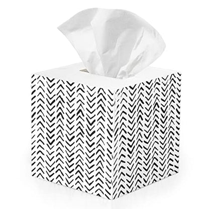Ilyapa Wooden Tissue Box Cover, Herringbone Design - White, Modern Printed - color: White Wood Herringbone, size: 5" Square