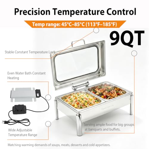 9QT, Electric Chafing Dish Set,Electric Chafing Dishes Warming Trays Buffet Warmer,Food Servers Warmers Sets Party Commercial Buffet Set for Parties,Full Size & Half-Size &Three-Section,400w
