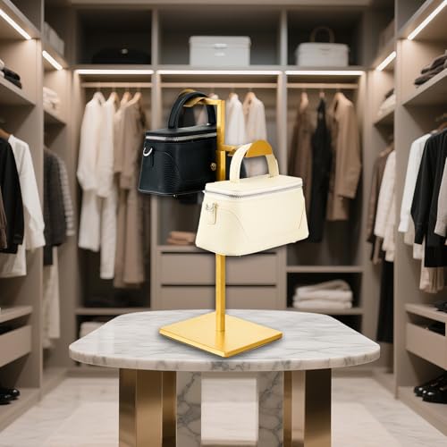 Two Tiers Handbag Display Stands - 2PCS Stainless Steels Purse Stand Holder Adjustable Height Purse Display for Retail Luxury Bag Organizer Home Store Boutique Retail Closet Gold Color