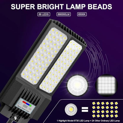 Solar Street Lights Outdoor,Solar Parking Lot Lights Commercial Street Light Dusk to Dawn,7000K LED Security Flood Light with Pole Motion Sensor and Remote Control for Street,Court,Yard