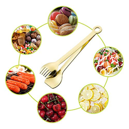 MSY BIGSUNNY Mini Appetizer Tongs Stainless Steel Set of 4, Metal Small Serving Tongs, 6 Inch(15.2cm, Golden) - color: Golden Tongs, size: 6 inch