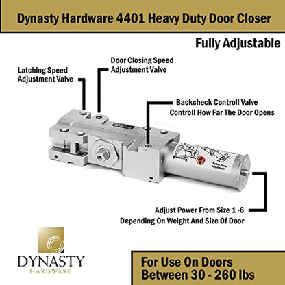 Dynasty 4401 Series Door Closer, Sprayed Aluminum, Spring 1-6, ADA - style: Sprayed Aluminum