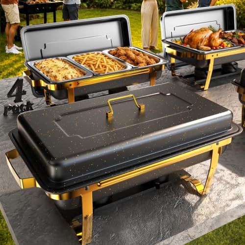 Sifer 11Qt Chafing Dishes for Buffet, No Any Screws, 4 Pack, Black & Gold - color: Black & Gold