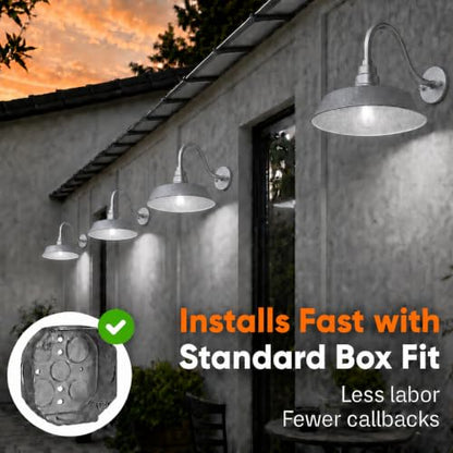 14in. Galvanized Finish Outdoor Gooseneck Barn Light, 5000K Cool White - color: Galvanized (1 Pack), size: 14-1/2 in Gooseneck Arm