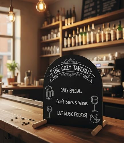Tabletop Menu Board, A4 Magnetic Metal Sign with Wood Base for Counters - size: A4 Horizontal (13 × 7.9 in)