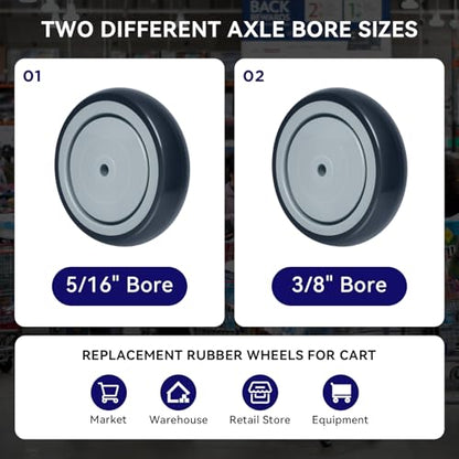 5'' Shopping Cart Wheels Replacement, 3/8" Casters Set of 4 Rubber Wheels for Cart Supermarket Grocery Retail Stores, Each Wheel Load 350lbs (4 Wheel, Grey) - style: Grey (3/8'' Bore)