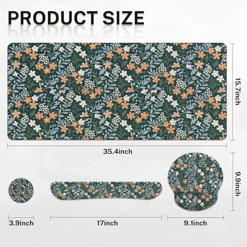 Britimes Keyboard Mouse Pad Set, 4 in 1 Desk Mat Set, Floral Green Vintage - color: Green Florals