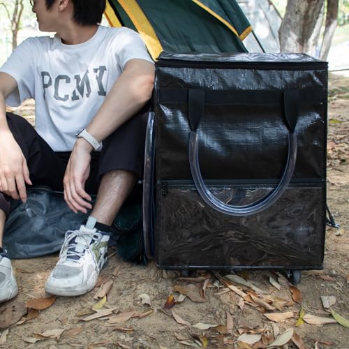 Small Black Reusable Grocery Bag on Wheels, Folding Rolling Tote - color: Black, size: Small