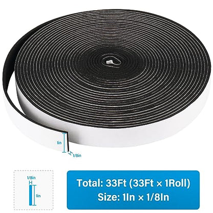 DGSL Foam Weather Stripping, 1" x1/8", 33Ft Door Window Seal Tape - size: 1In x 1/8In x 33Ft
