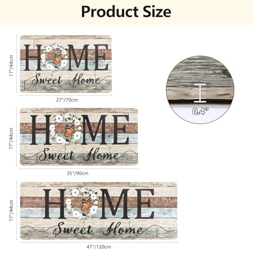 Yamaziot Anti Fatigue Kitchen Rug Set of 3, Non-Slip Cushioned Floor Mats - color: Brown/Multi, size: 17.3"x27"+17.3"x35"+17.3"x 47"