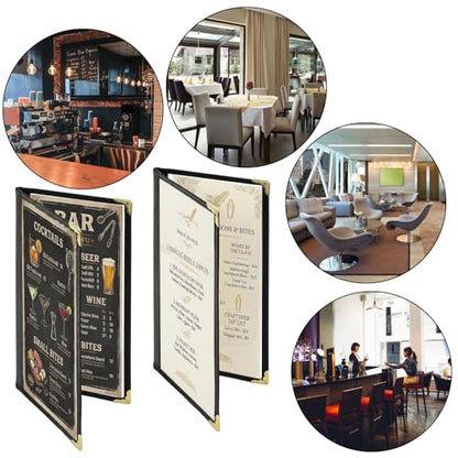 Nicunom 10 Pack Restaurant Menu Covers,4.25" x 11" Clear Menu Holds Double-Stitched Edge Menu Cover 1 Page 2 View Menu Sleeves for Wine Drinks Coffee Bars Restaurant