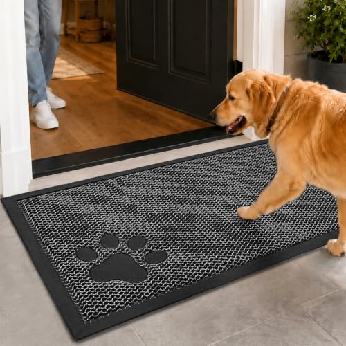 Mibao Meshy Mat Door Mat Heavy-Duty Quick-Dry Floor Mat, Sand & Dirt Trapper for Indoor & Outdoor, Ideal for Entrance, Mudrooms,Patios & Garages,Low-Profile,Non-Slip,Washable, Grey PAW，30"x17" - color: Grey (Paw), size: 1'5" x 2'6" (Rectangular)