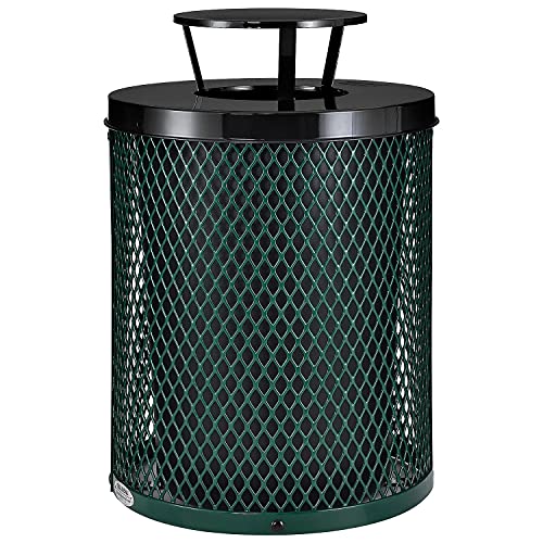Global Industrial Outdoor Diamond Steel Trash Can with Rain Bonnet Lid and Plastic Liner, 36 Gallon Capacity, Green, Commercial Trash Can, 23-1/2" Diameter, 40-1/2"H - color: Green
