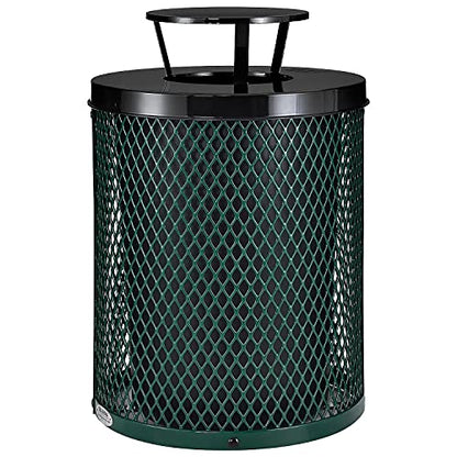 Global Industrial Outdoor Diamond Steel Trash Can with Rain Bonnet Lid and Plastic Liner, 36 Gallon Capacity, Green, Commercial Trash Can, 23-1/2" Diameter, 40-1/2"H - color: Green