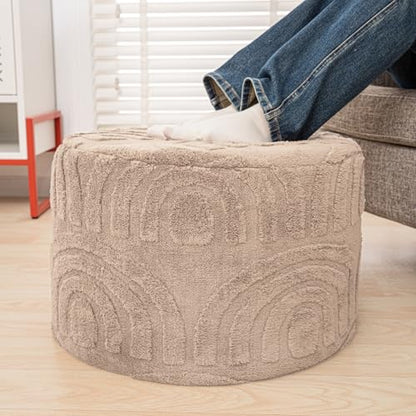 Round Ottoman Pouf Foot Stool, Khaki, 20x14 In,Hassock,Sofa Couch Foot Rest - color: Khaki, size: 20"D x 20"W x 14"H