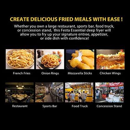 Festa Essential 14 Qt. Electric Countertop Commercial Deep Fryer with 6.8 Qt. Basket, for Restaurant and Home - 120V, 1700W, Stainless Steel Build