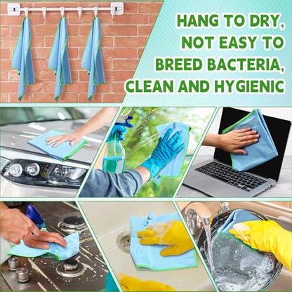Maxcheck 24 Pack Microfiber Glass Cleaning Cloths, 16" x 16", Blue - color: Blue
