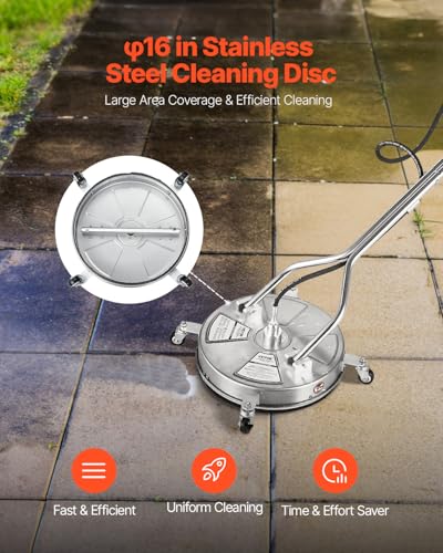 VEVOR 18 Inch Pressure Washer Surface Cleaner, 4000 PSI Stainless Steel Attachment with 4 Wheels, 2 Nozzles, 3/8 Inch Quick Connect and Dual Handle for Concrete, Patio, Sidewalk - size: 18 Inch w/ Handle & Wheels