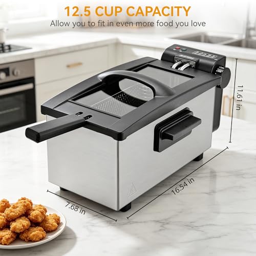 SUSTEAS Electric Deep Fryer, Oil Fryer, Removable Fry Basket, 2.7QT, 1500W - size: 3.0L
