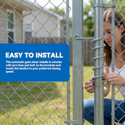 Automatic Chain Link Self Closing gate Closer. Adjustable Closing Tension, for 1-1/4" to 1-5/8" Diameter Door Frame Tubes，Works Great for Pool and Dog Gates or Any Chainlink gate