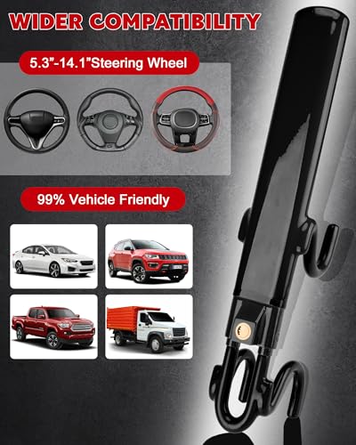 Tevlaphee Steering Wheel Lock Anti-Theft Car Device Heavy Duty Security Car Lock Antitheft Locking Devices Great Deterrent Adjustable Car Wheel Lock Anti Theft for Vehicle Truck with 3 Keys(Black) - color: Black